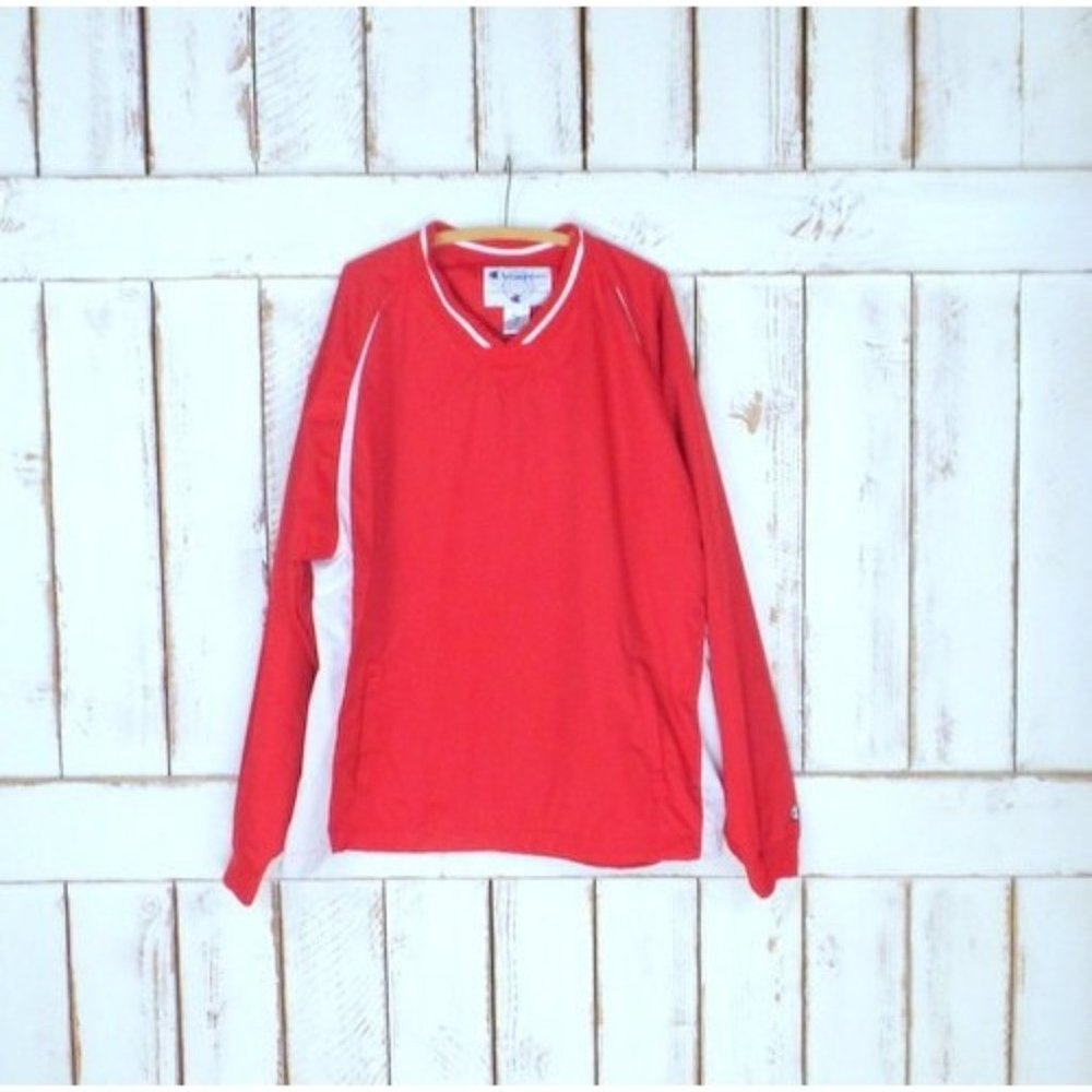Champion red and white nylon windbreaker pullover jacket